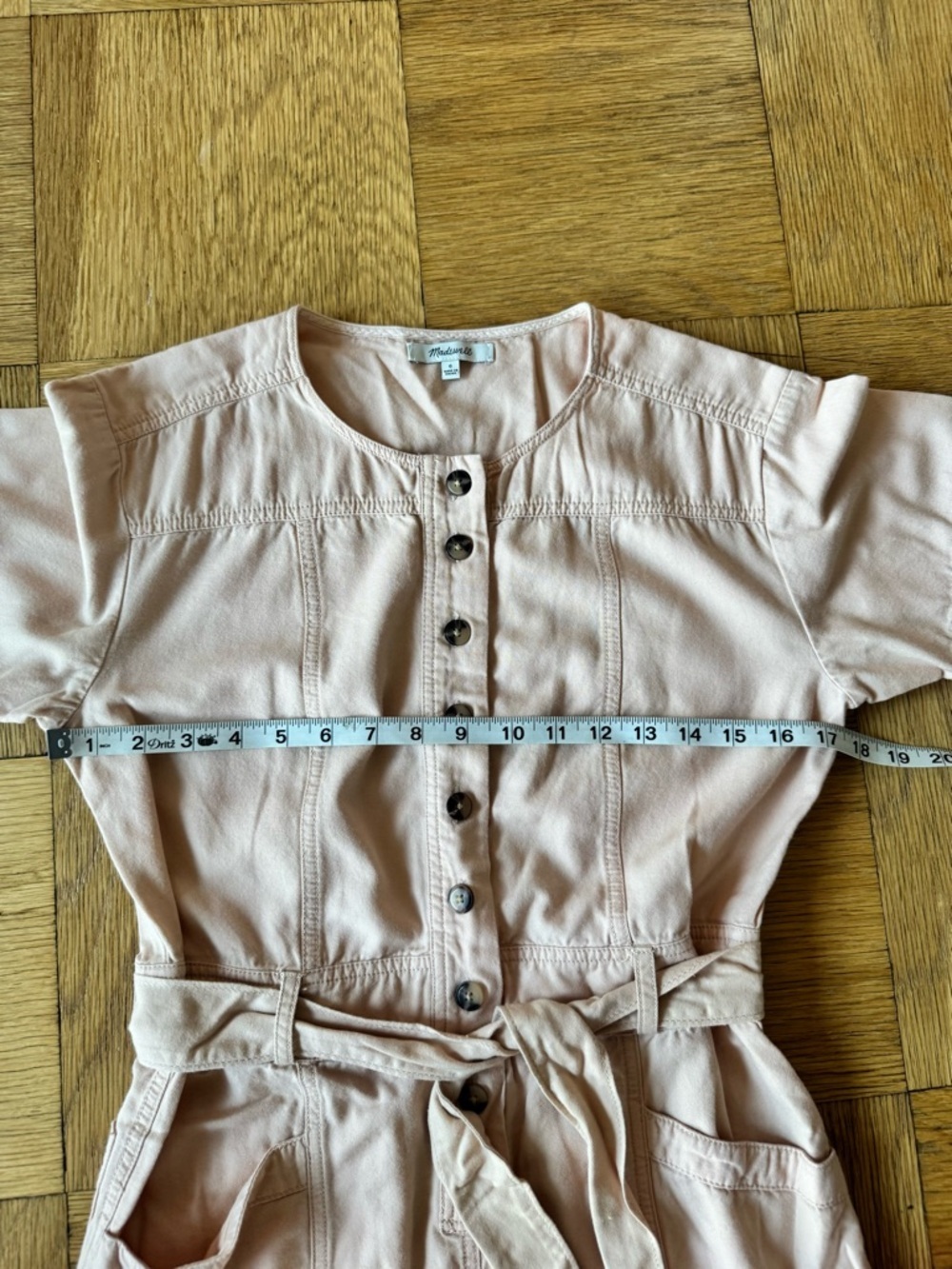 Madewell Top Stitched Coverall Jumpsuit Button Down Pink Blush Belted Size 0 - Picture 7 of 9